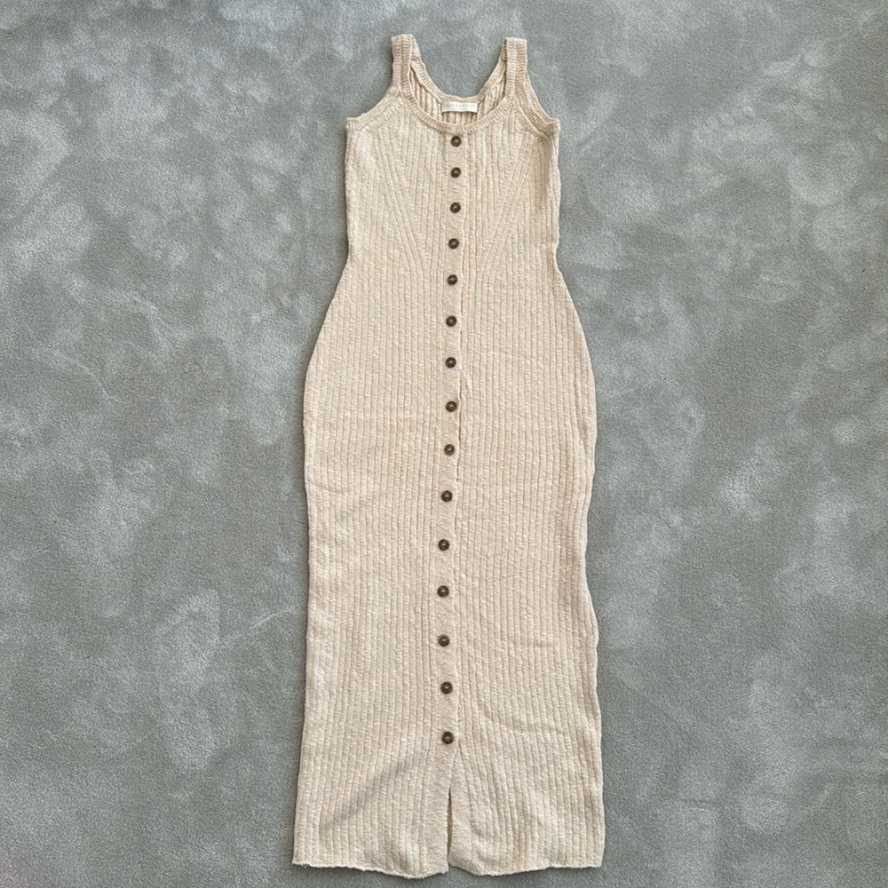 Ulla Johnson knit button down midi dress in beige, size P